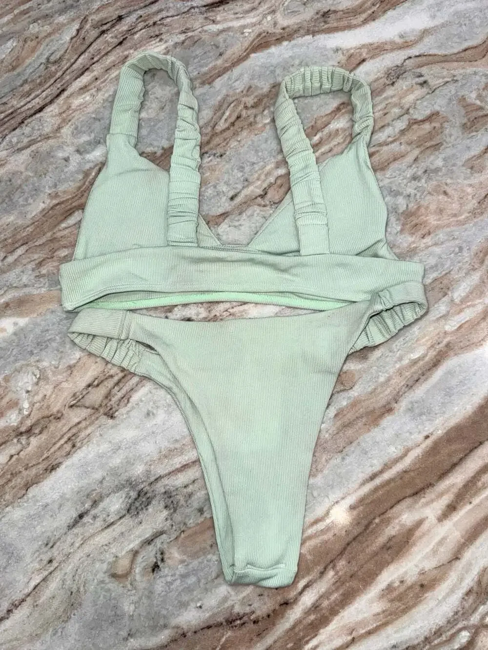 ZAFUL Ribbed Pastel Green Bikini Set